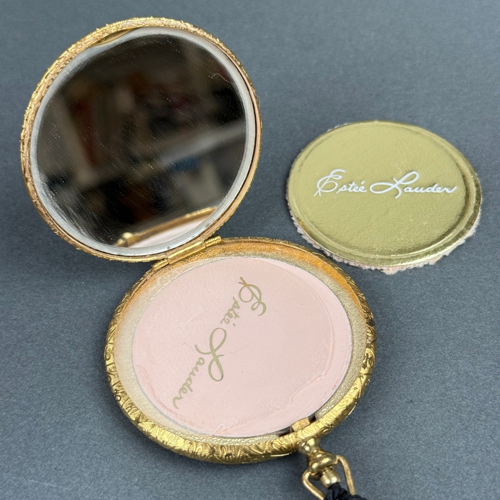 Estee Lauder Honey Glow Solid Powder Compact Gold Tone Watch Fob Style